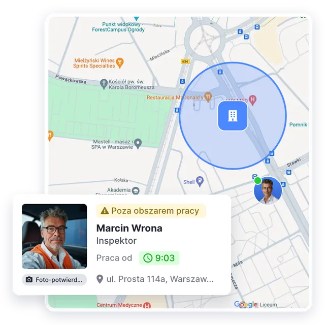 Mapa GPS Moniti — weryfikacja lokalizacji pracownika